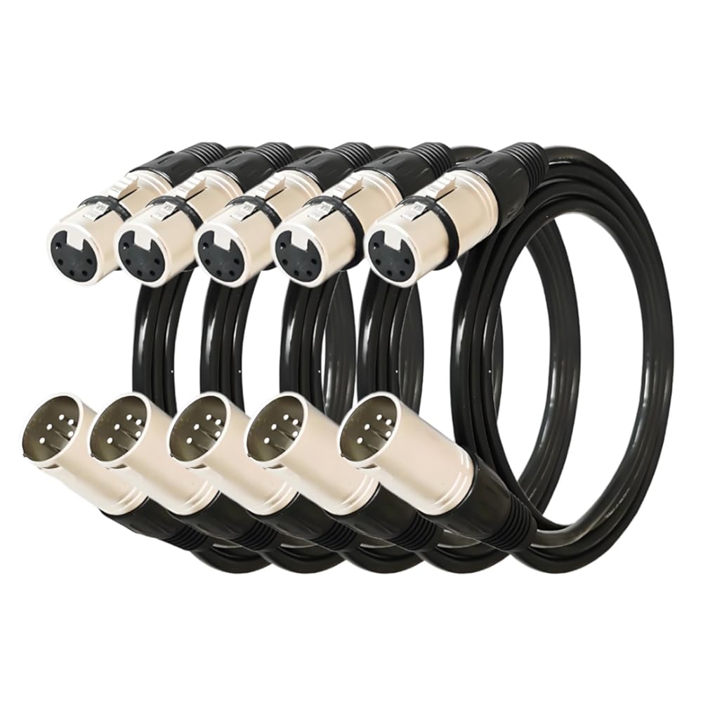5 Packs 5 Pin XLR Connector, XLR Microphone Cable, Balanced Male to Female Connections for Microphone and Audio Interface (2 Meter/6.5Ft)