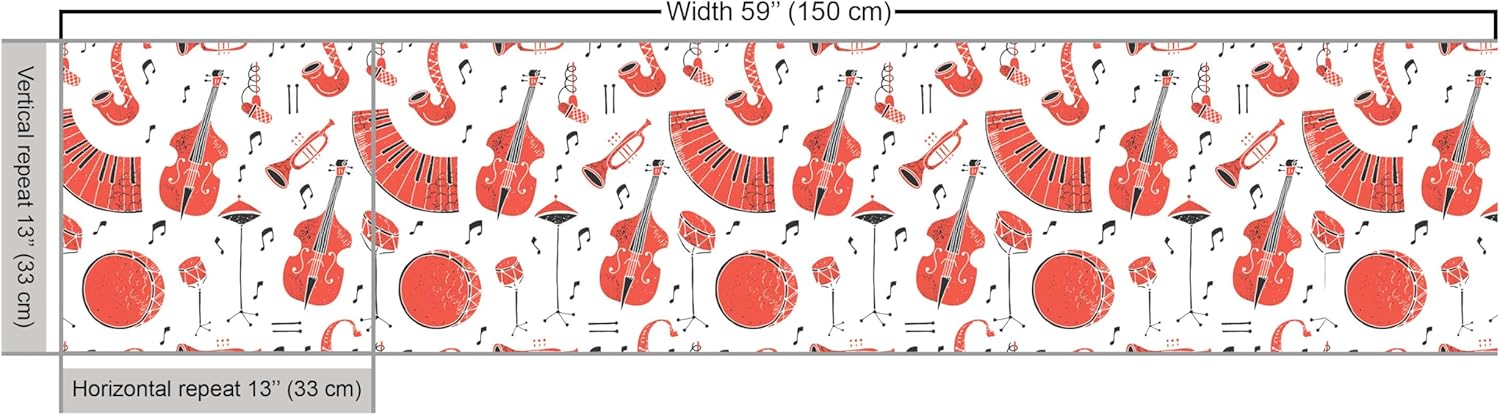 Ambesonne Musical Faux Suede Fabric by The Yard, Grunge Effect Musical Instruments as Trombone Trumpet and Double Bass, for Indoor Outdoor DIY Projects Upholstery, 10 Yards, Vermilion and Black