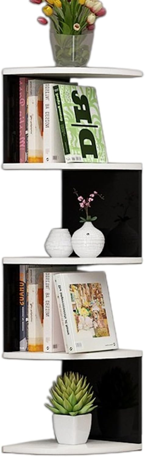 Corner Shelf Wall Mount, 5/7 Tier Floating Bookshelf, Plant Shelf for Bedroom, Living Room, Bathroom, Home Office, Fit 90° Wall Corners (Black+White 26x113cm)