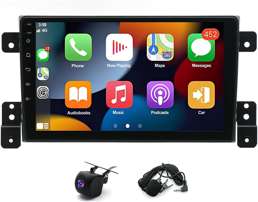 4+64G 9inch Car Radio Stereo for Suzuki Grand Vitara 2005-2015 w/GPS 2014 2013 2012 2011 2010 2009 2008 2007 2006 w/carplay w/Android 13 Auto Double Din Audio Receiver w/Bluetooth Backup Camera