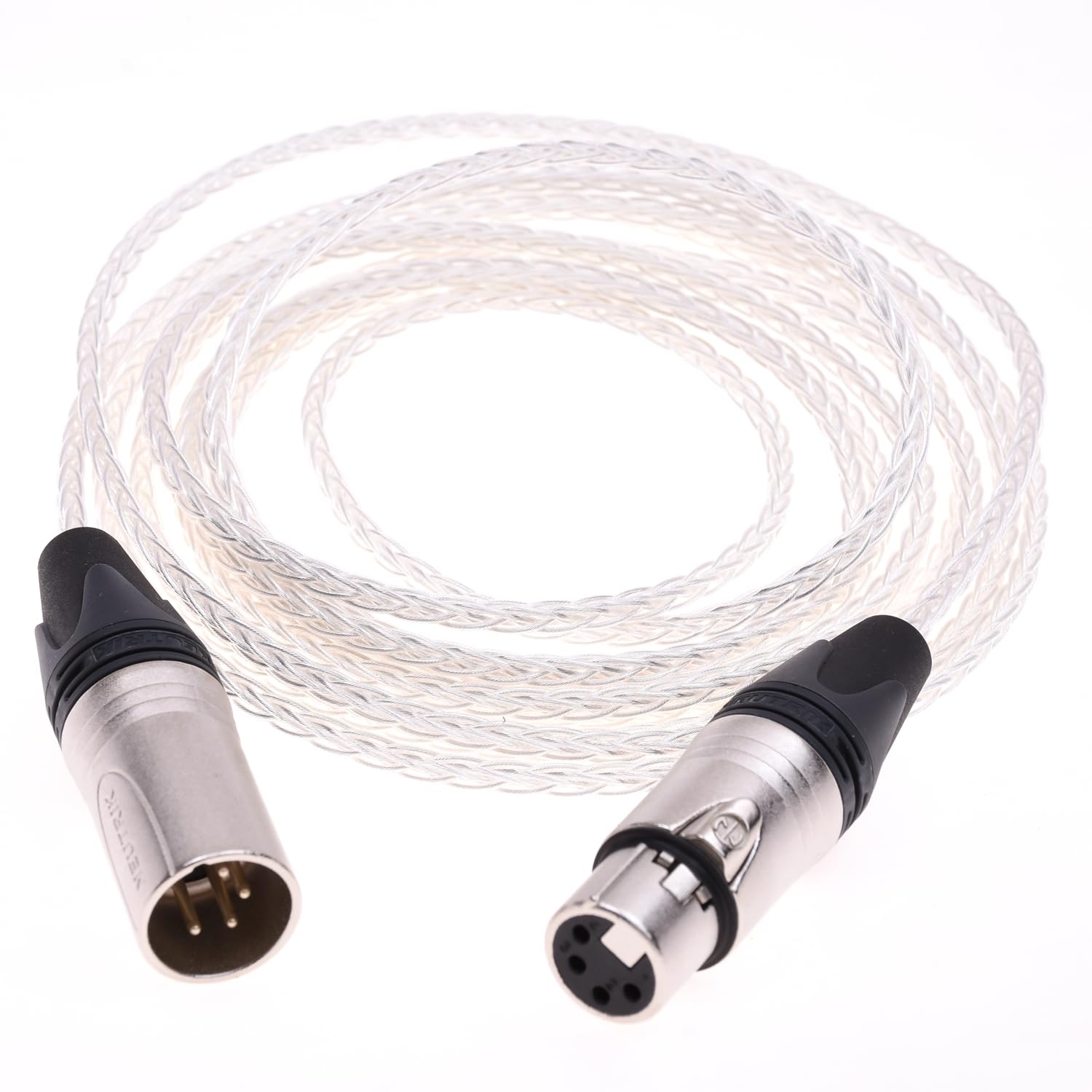 10ft (3meter) XLR Cable 8 cores 5N PCOCC Clear Silver Plated 4 Pin XLR Male to Female Balanced Audio Adapter Headphone Extension Cable