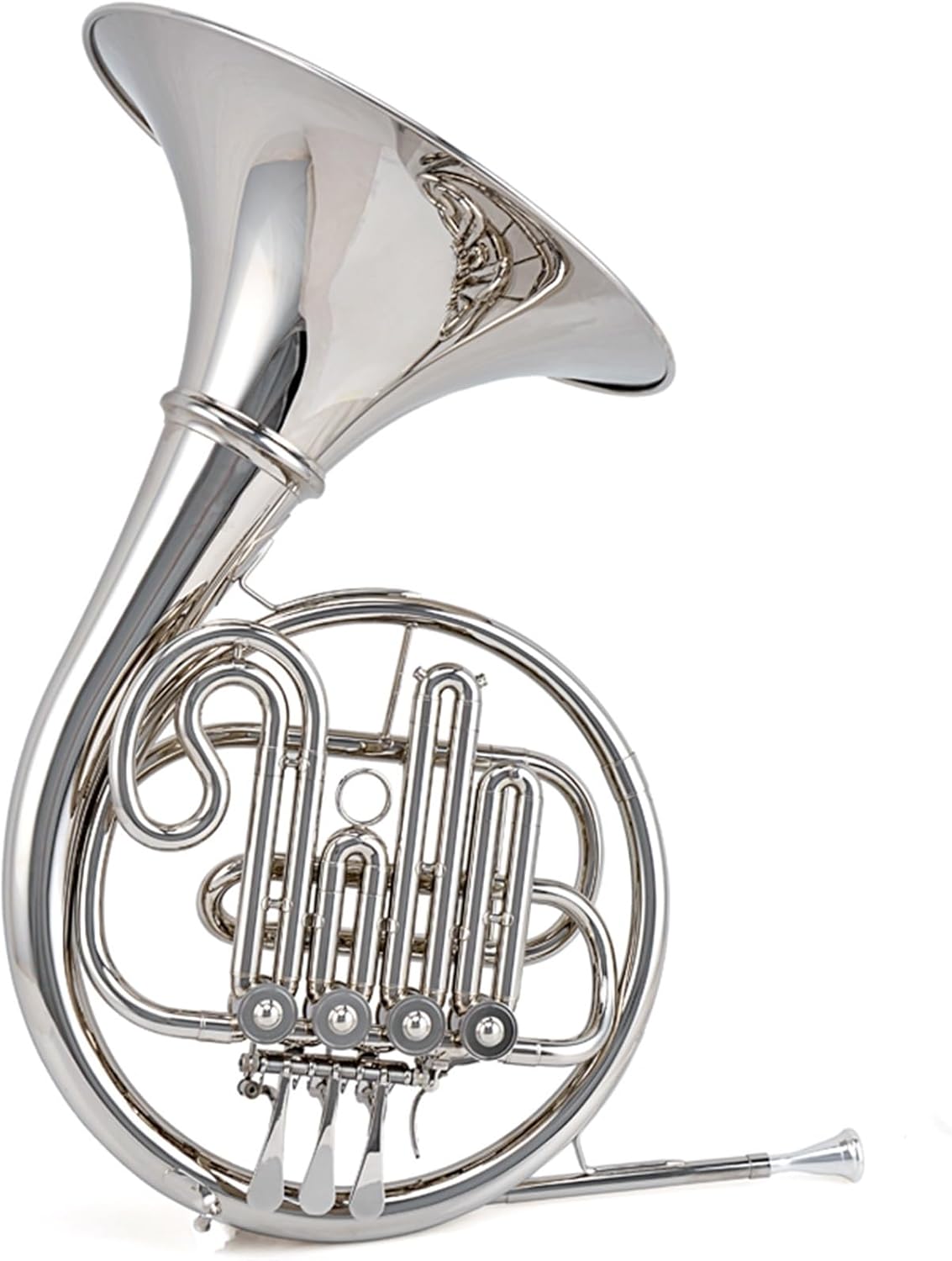 Brass French Horn Wind Instrument French Horn B Flat Tonality Four-key Single French Horn Practice Instrument Gold(Color:Silver)