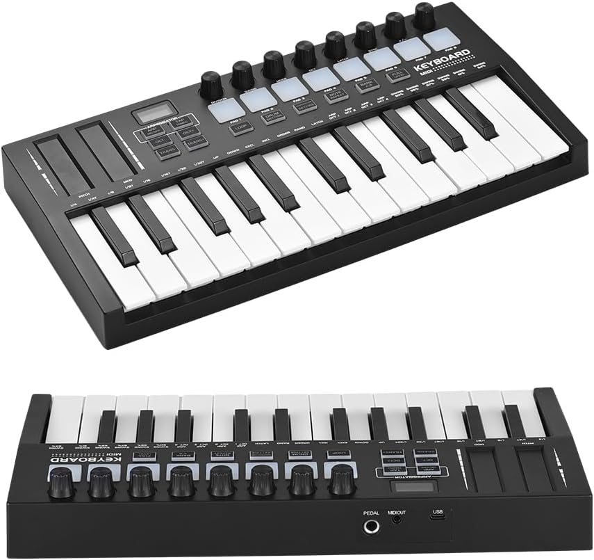 25 Key MIDI Keyboard Midi Controller Beat Maker Professional Electronic Audio Intelligent Portable Arranging Strike Pad Keyboard Piano Lightweight USB 5V/1A Type-C