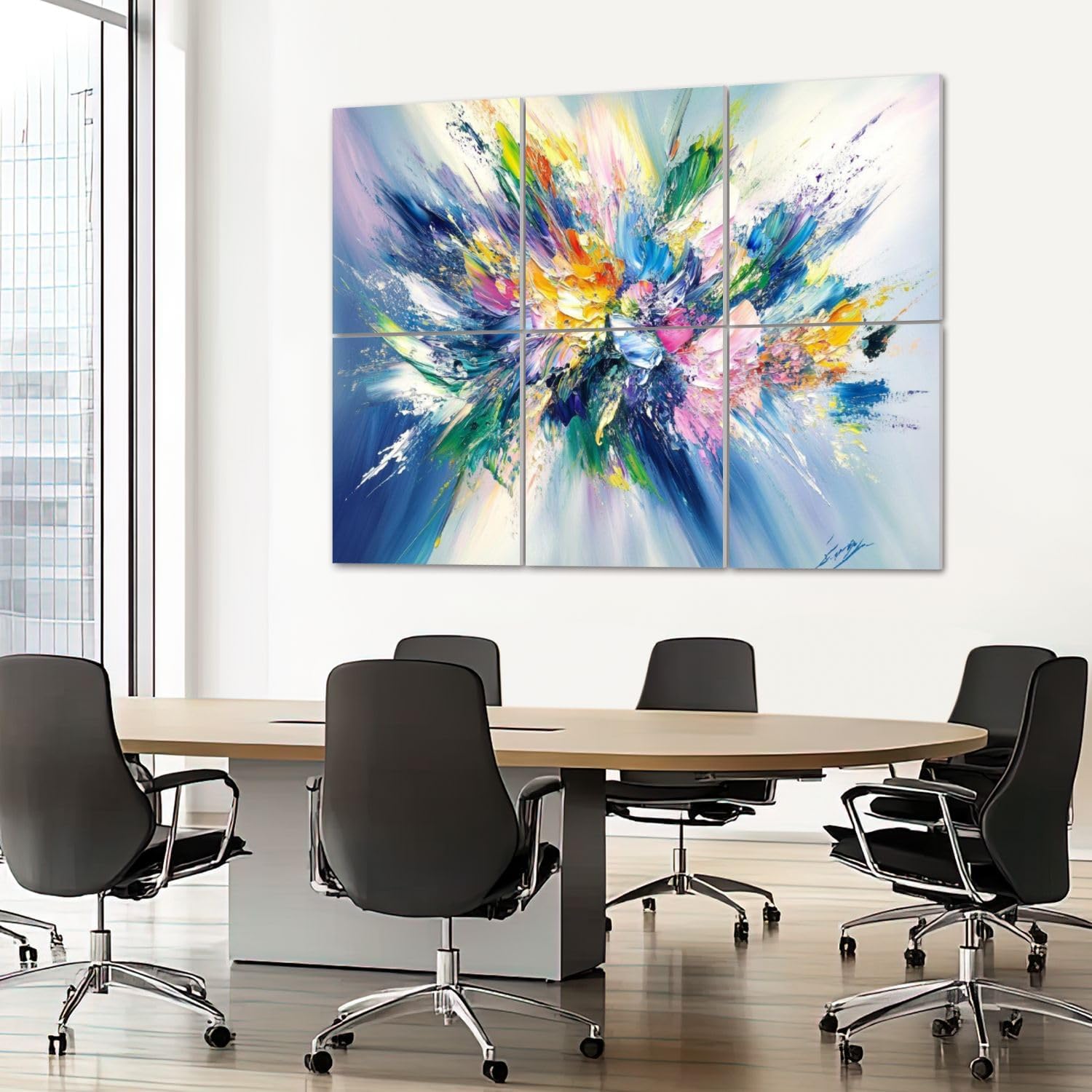 6 Pack Art Acoustic Panels Sound Absorbing Colorful Abstract Flower Textured Strokes Blended Hues Energy Burst Decorative Soundproof Wall Panels Self Adhesive for Recording Studios Office 72