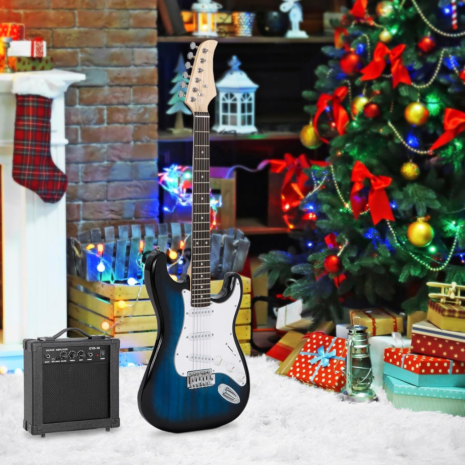 39 Inch Full Size Electric Guitar Beginner Starter Kit with 10W Amplifier, Bag, Strap, Strings, Tuner, Cable, Picks, Blue