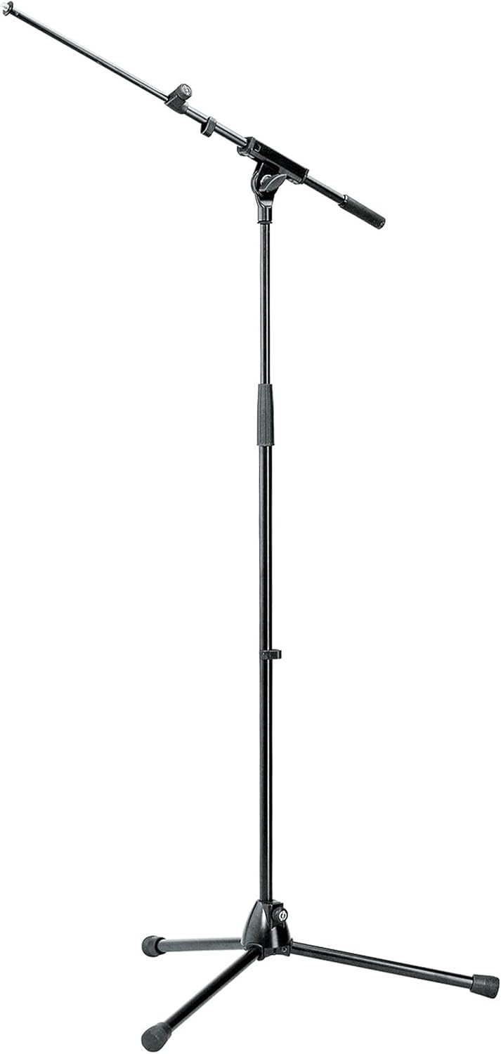 K&M Konig & Meyer 21080.500.55 Tripod Microphone Stand w/Telescoping Boom | Clutch Height Adjustment | Soft-Touch Lock | Folding Leg Design | Zinc Die-Cast Base | German Made | Black