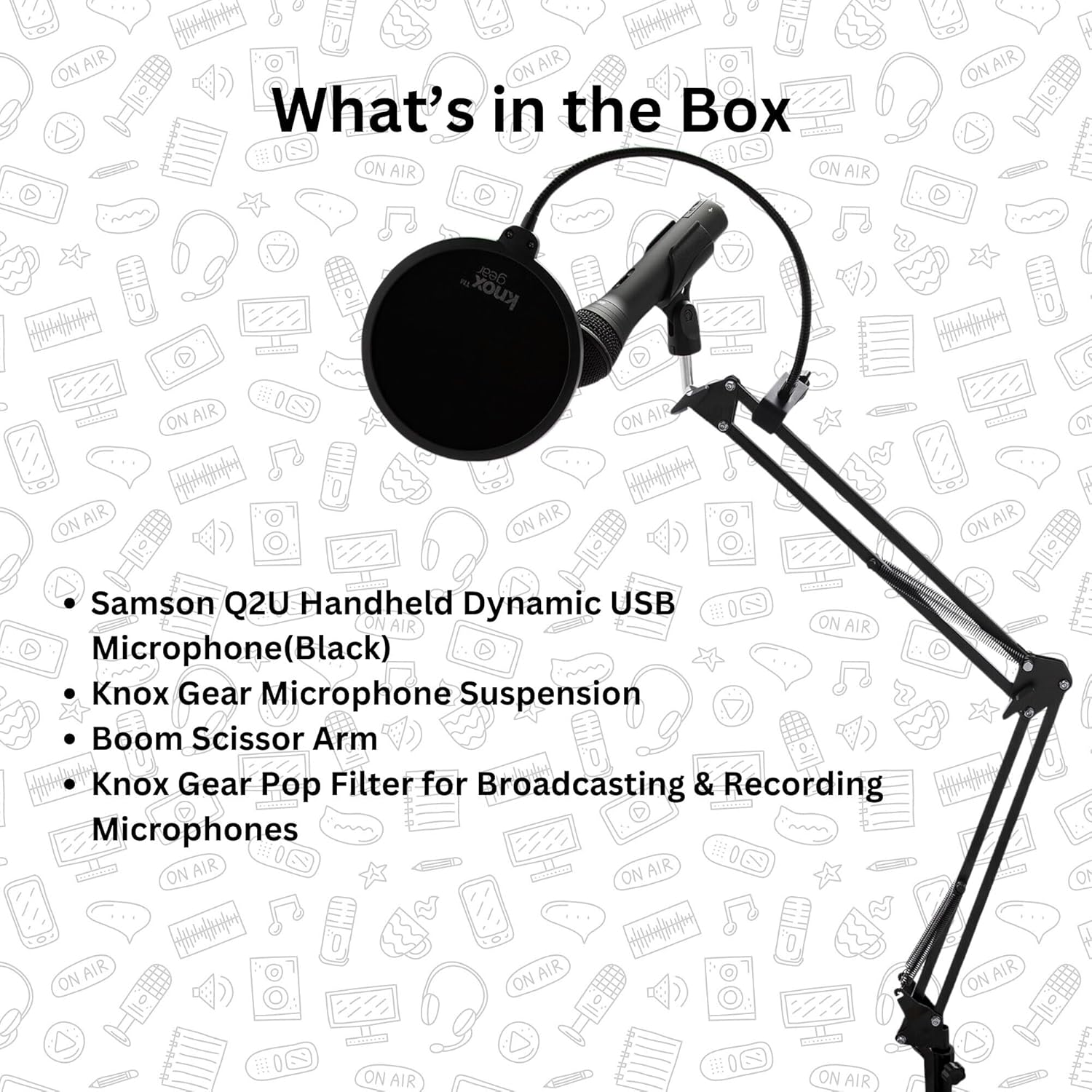 Samson Q2U Black Handheld Dynamic USB Microphone Bundle with Boom Arm and Pop Filter (3 Items)