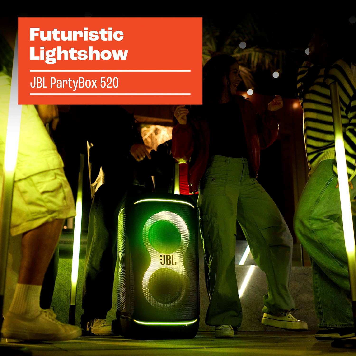 JBL PartyBox 520 - Portable Battery-Powered Party Speaker with AI Sound Boost, Up to 15 Hours of Play time, IPX4 Splash Proof, Multi-Speaker Connection by Auracast, and Telescopic Handle (Black)