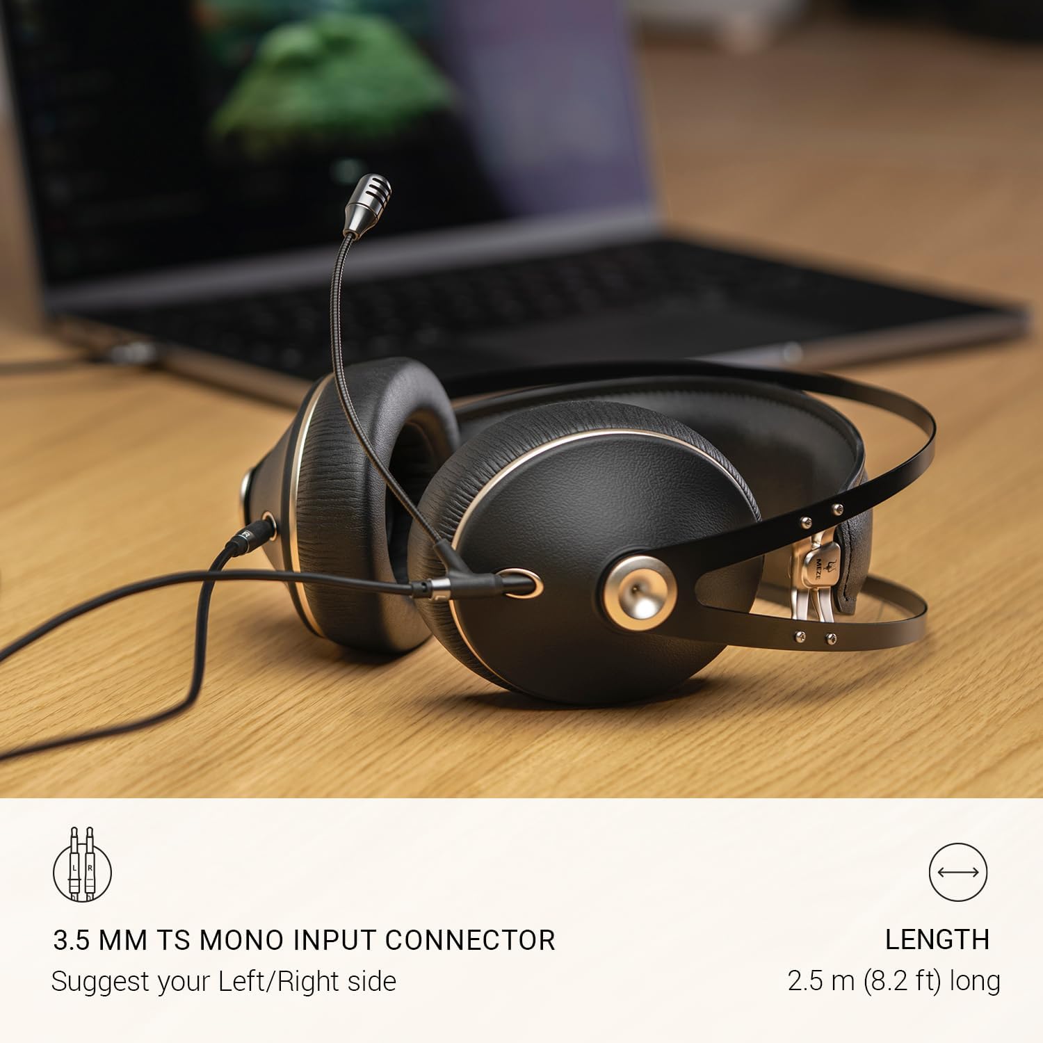 MEZE AUDIO | Boom Mic | Omnidirectional Clear Audio Plug-and-Play Boom Microphone | for Gaming and Remote Work | 3.5mm Male to Dual TS Mono 3.5mm Male Connector Plug | Cable Length 2.50m/8.2ft