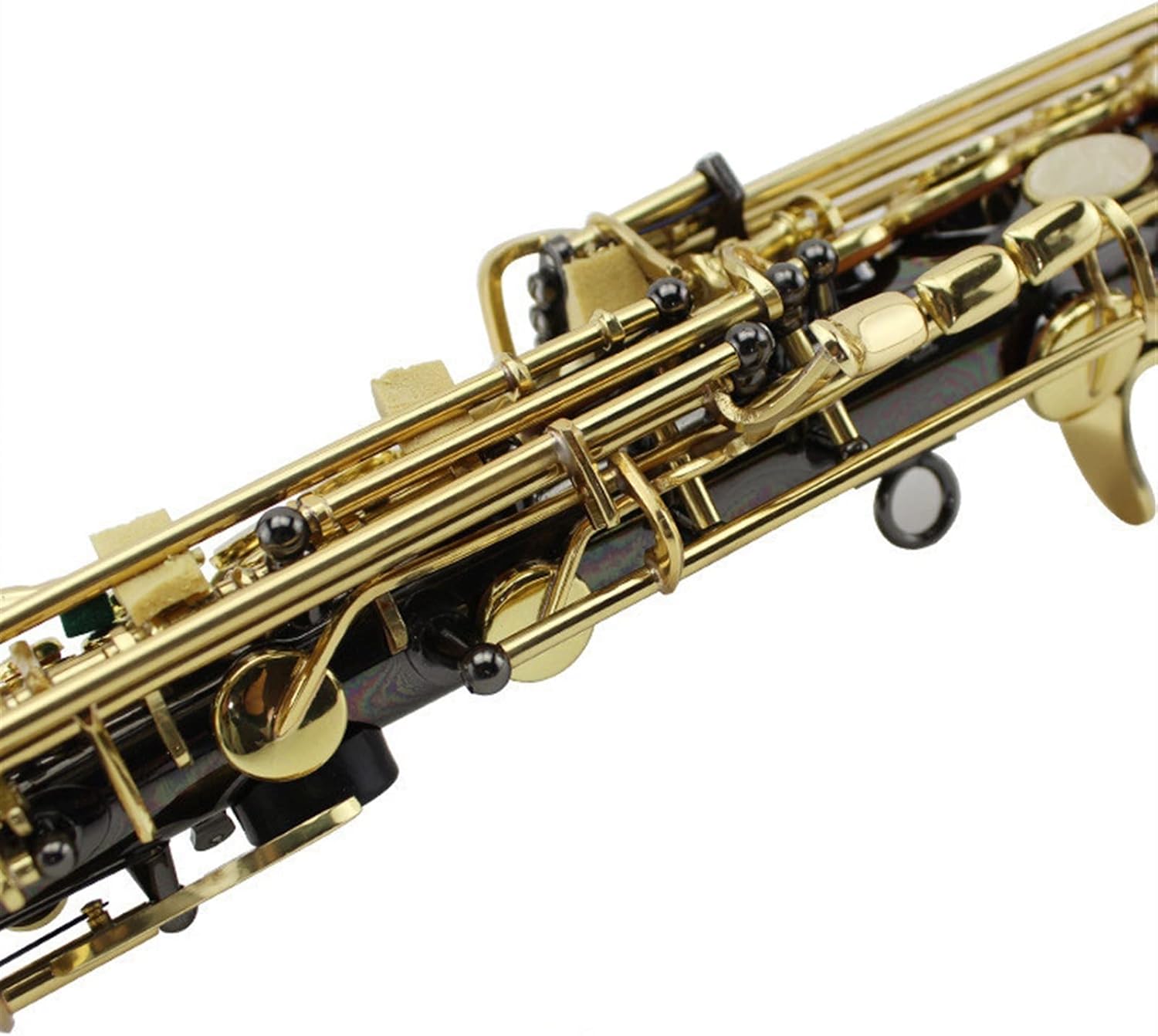 TSTS B-Flat All-in-one Pipe Straight Saxophone Wind Instrument Black Nickel Body with Gold Keys Brass Sax Full Kit