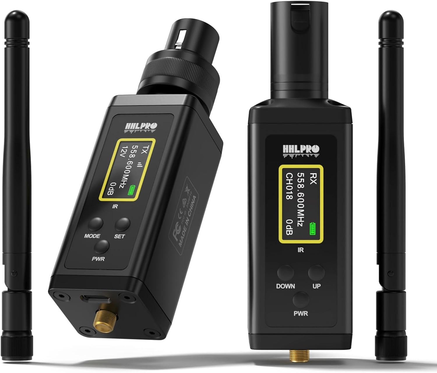 UHF Wireless XLR Transmitter and Receiver with Dual Antennas, 470ft Range, Auto Channel Scanning, Plug-on Wireless Mic Adapter for Audio Mixer, Sound Field Test, Acoustic Measurement, F30