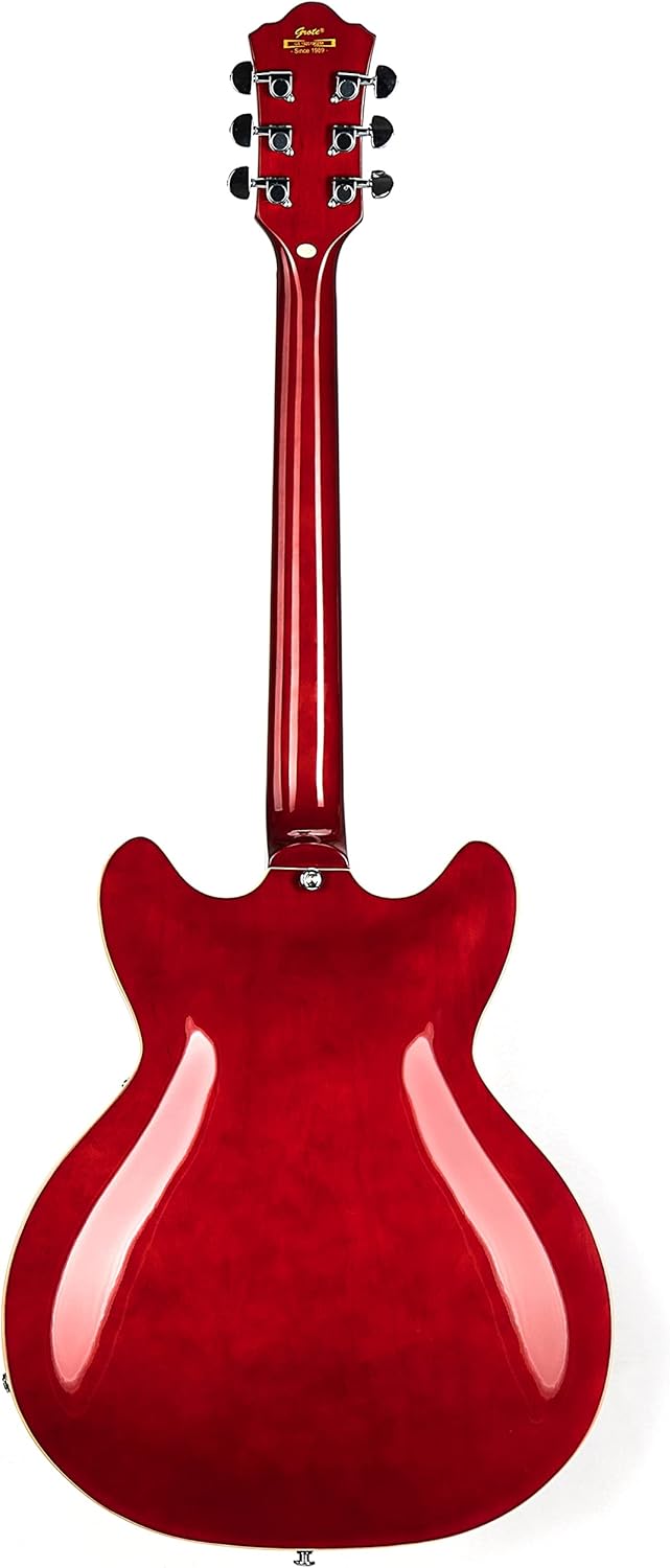 Grote Full Scale Electric Guitar Semi-Hollow Body Guitar Stainless Steel Frets(Red)