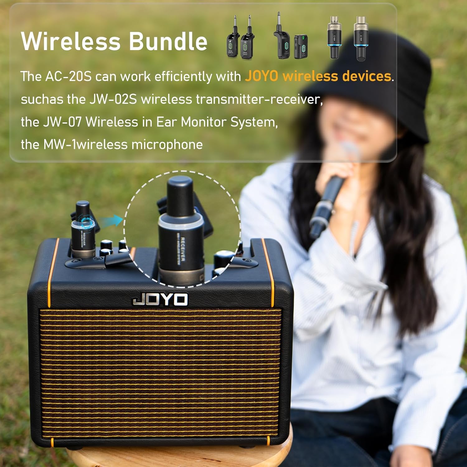 JOYO 20W Guitar Amp for Acoustic Guitar Built-in Bluetooth and Battery with Reverb Chorus Delay Effect for Practicing and Outdoors (AC-20S)