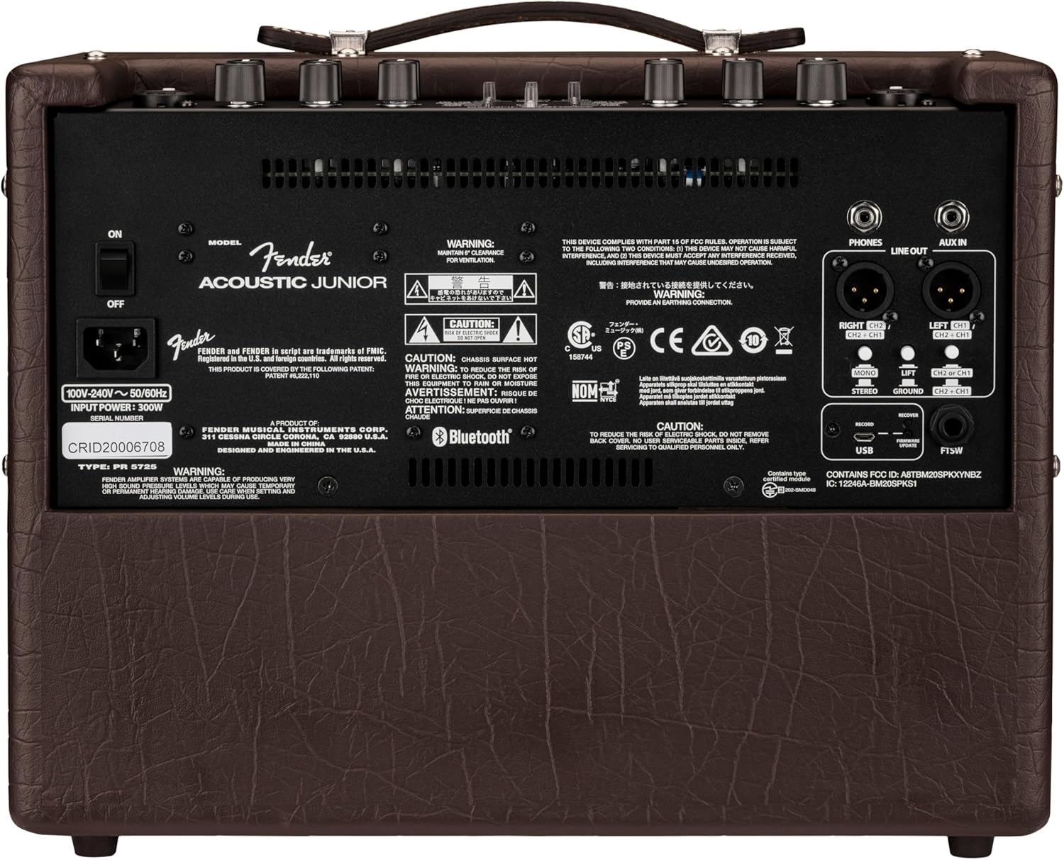 Fender Acoustic Guitar Amp Junior 120V, Dark Brown Color Bundle with Pig Hog “Black Woven” 10ft Instrument Cable, 12X Fender Guitar Picks & Liquid Audio Instrument Polishing Cloth