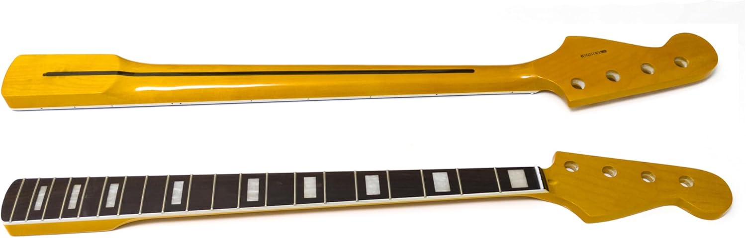 20 Frets Maple 4-String Bass Guitar Neck for Fender Jazz Bass, Rosewood Fingerboard, 38mm Nut, Adjustable Truss Rod, Gloss Finish