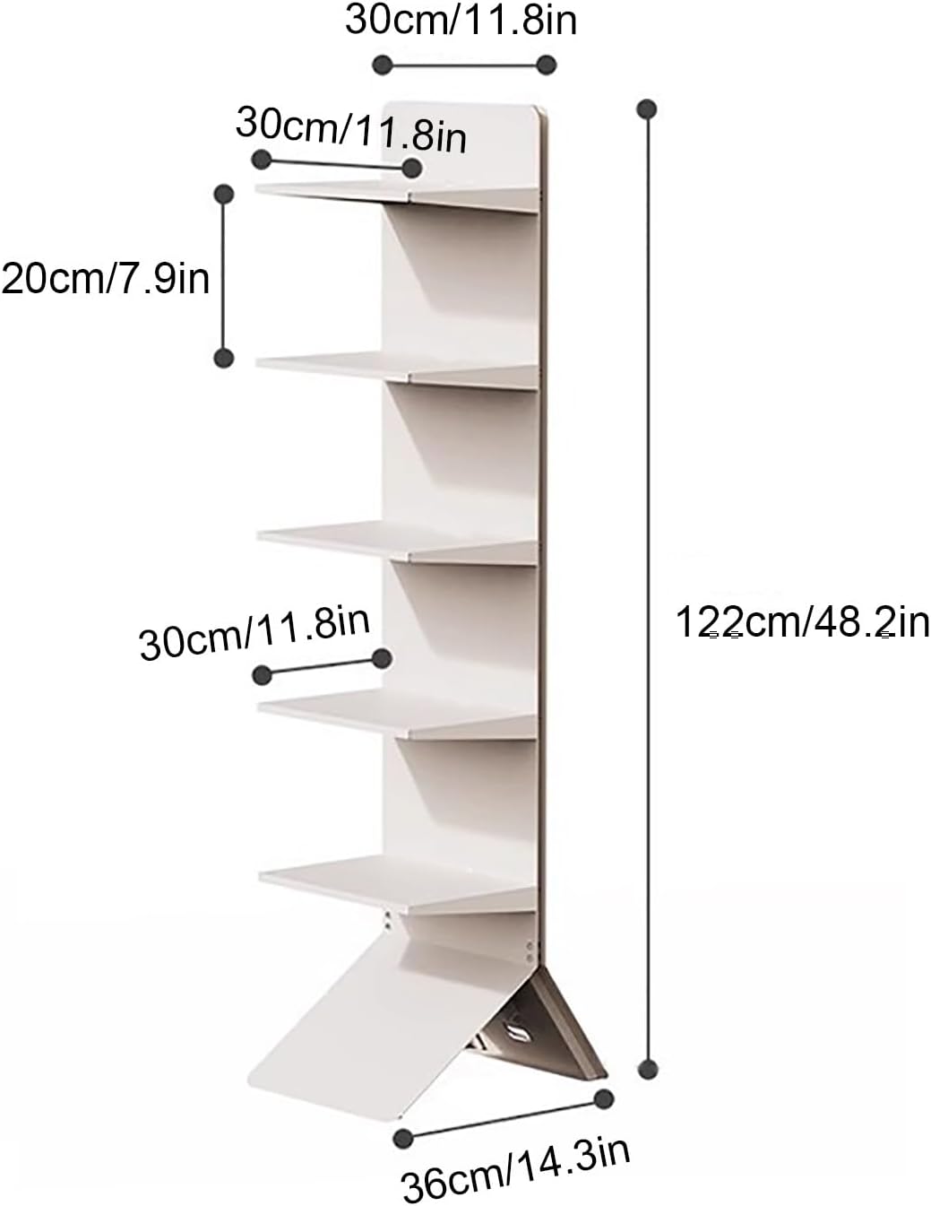Modern Vertical Bookshelf Tower, Free Standing Bookcase Open Shelves, Simple Narrow Invisible Floor Wall Bookshelf for Small Spaces, Living Room, Bedroom, Office(White)