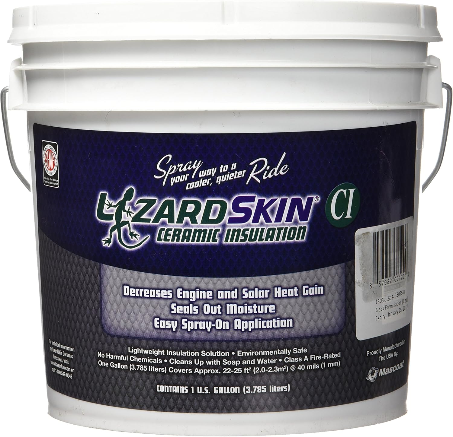 Lizard Skin Heat Barrier, Spray On, 350 Degree Fahrenheit Maximum, Ceramic, Black, 1 gal Bucket, Each