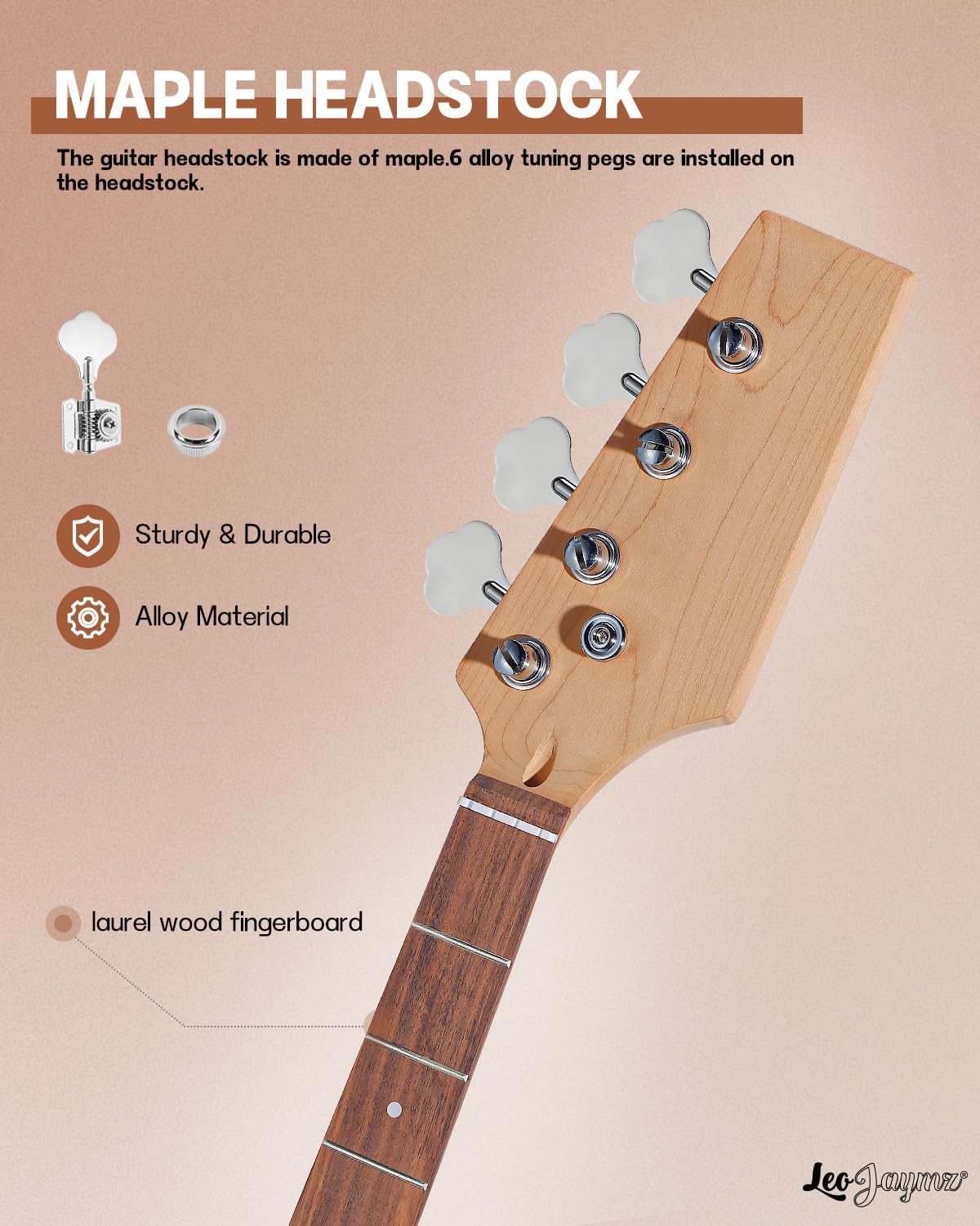 Leo Jaymz DIY Electric Bass Guitar Kits - Mahogany Body, Roasted Maple Neck and Laurel Wood Fingerboard - Fully Components Included (JB)