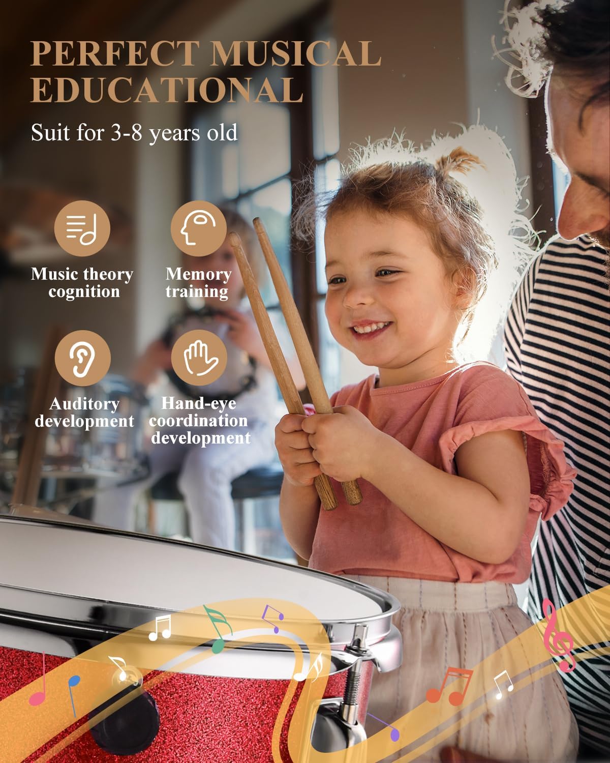 Eastar Drum Set for Kids and Beginners, 3-Piece 14'' Drum Kit with Adjustable Throne, Cymbal, Pedal & Two Pairs of Drumsticks, Junior Drum Set with Bass Tom Snare Drum, Metallic Red