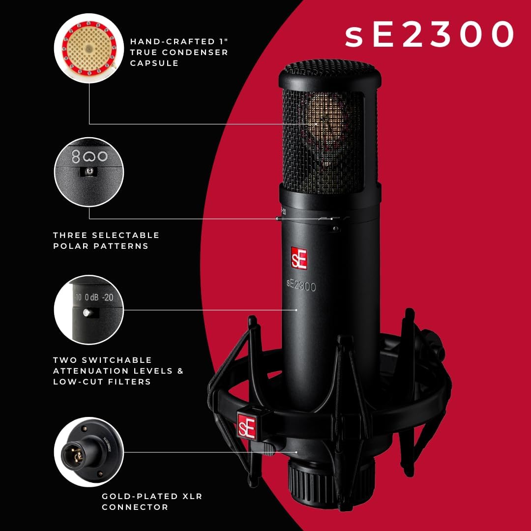 SE ELECTRONICS - 2300 Multi Pattern Large Diaphragm Condenser Mic with Shockmount and Filter