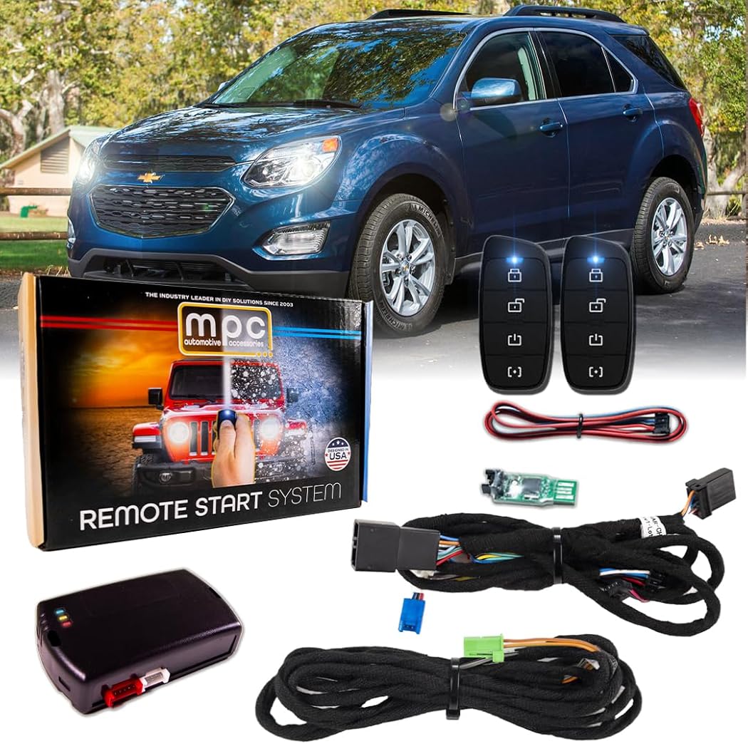 MPC Remote Starter Compatible with 2010-2017 Chevrolet Equinox |Gas| |Key to Start| with T-Harness - FlashLink Updater - (2) Extended Range 4-Button 2-Way Remotes - Up to 1,000 ft Range