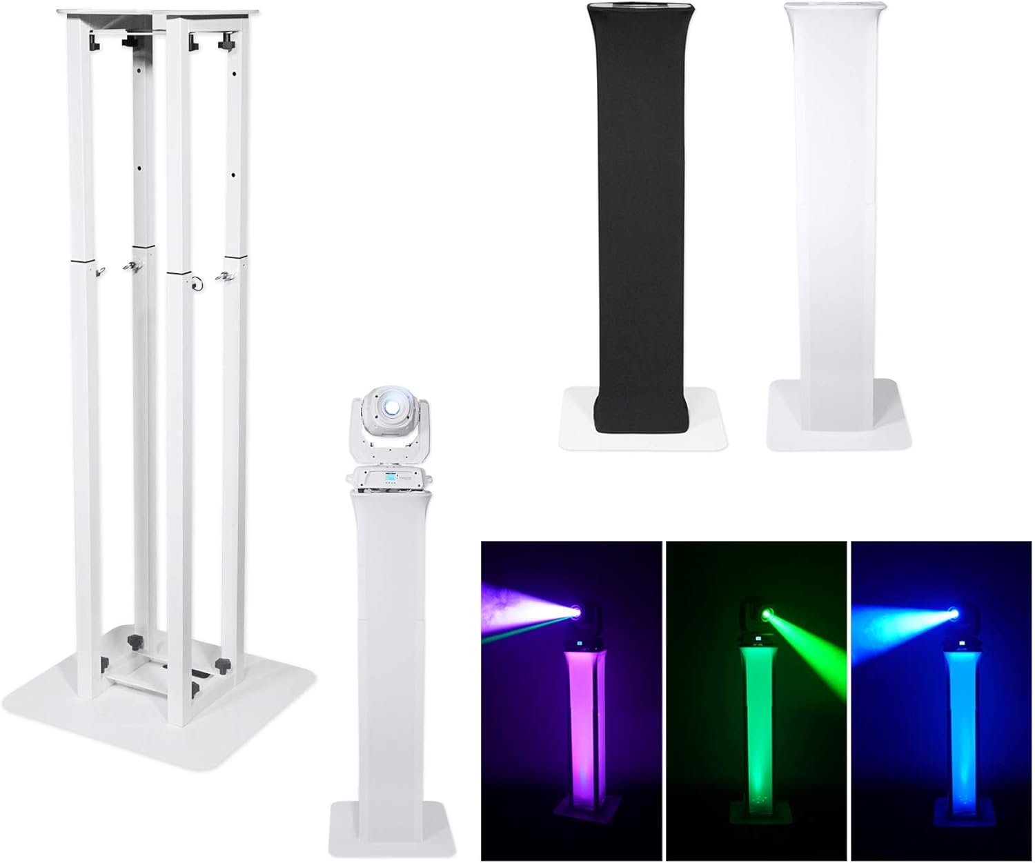 (2) Rockville RTP32W Totem Moving Head Light Stand+Black+White Scrims+Carry Bags for Chauvet Intimidator Hybrid 140SR Lights