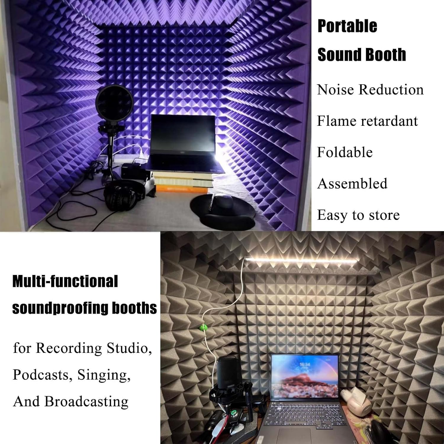 Desktop Soundproof Enclosure, Microphone Soundproof Room, Portable Recording Studio, for Dubbing Learning (Purple)