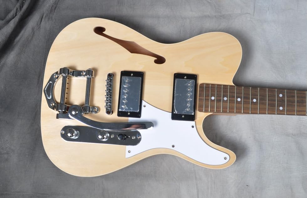 RSW DIY Electric Guitar Kit, Semi-Hollow Body DIY Electric Guitar Builder Kit Project Mahogany Unfinished New Single Cutaway