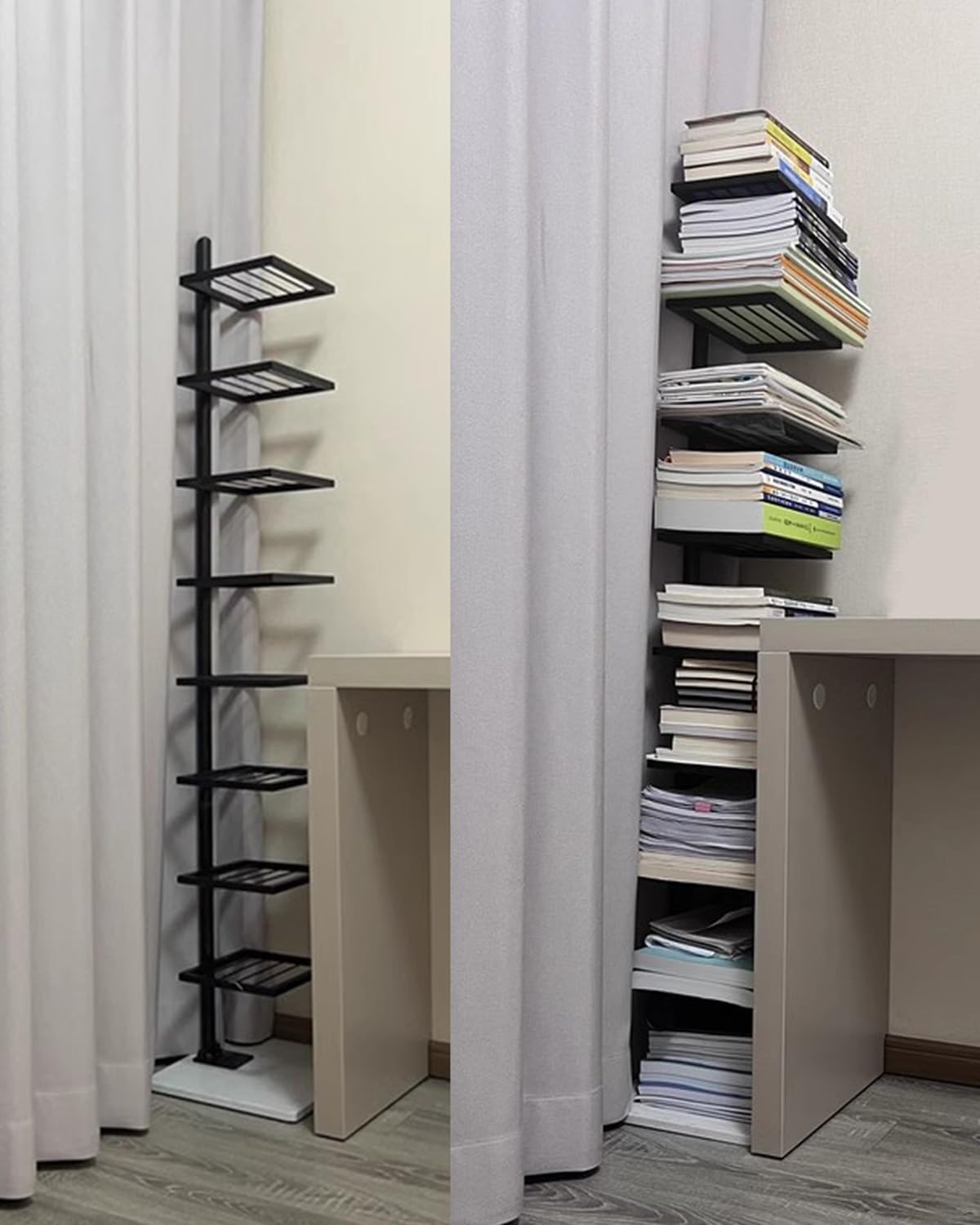 Tall Vertical Bookshelf Tower Black Shelves, Save Space Corner Spine Bookshelf Invisible, Modern Freestanding Book Display Rack Bookcase(8-Tier 150cm (59