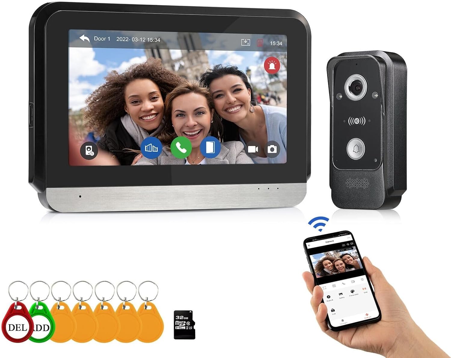 WiFi Wired Video Doorbell System, 7 Inch Ring Video Doorbell Camera with Monitor, Support Two-Way Intercom Tuya APP Monitor Remote Unlock & 1080 HD IR Night Vision for Villa Home Office Apartment