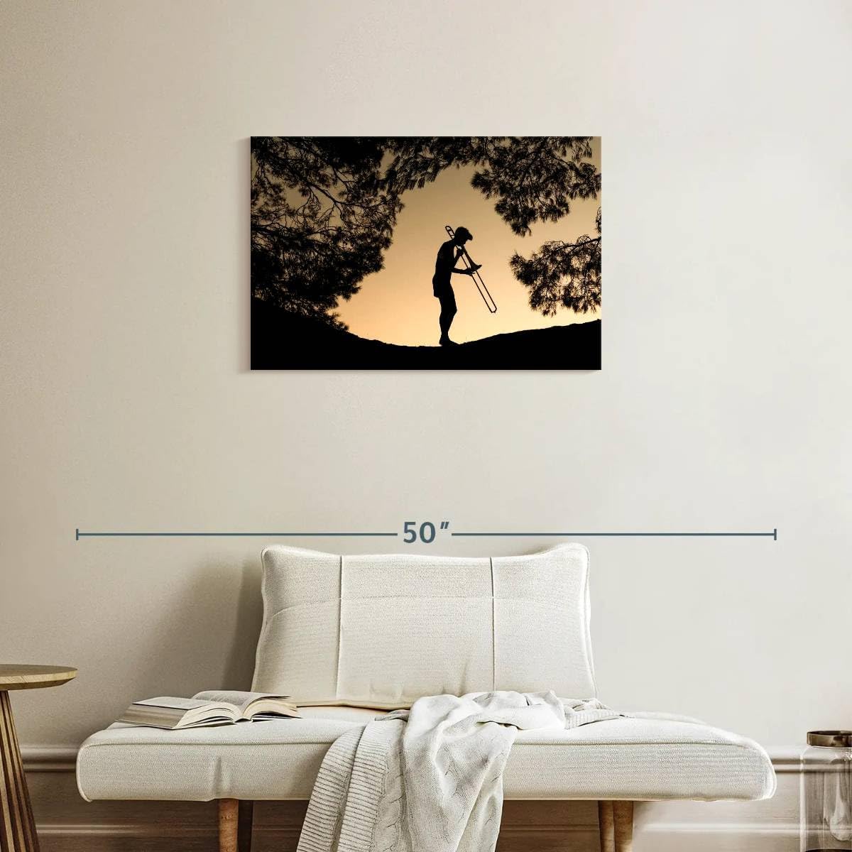 ElephantStock - Trombone Musician Wall Art - Horizontal Canvas Wall Art - Living Room Wall Decor - Photography Music Canvas Art - Black And Beige Decor - 30