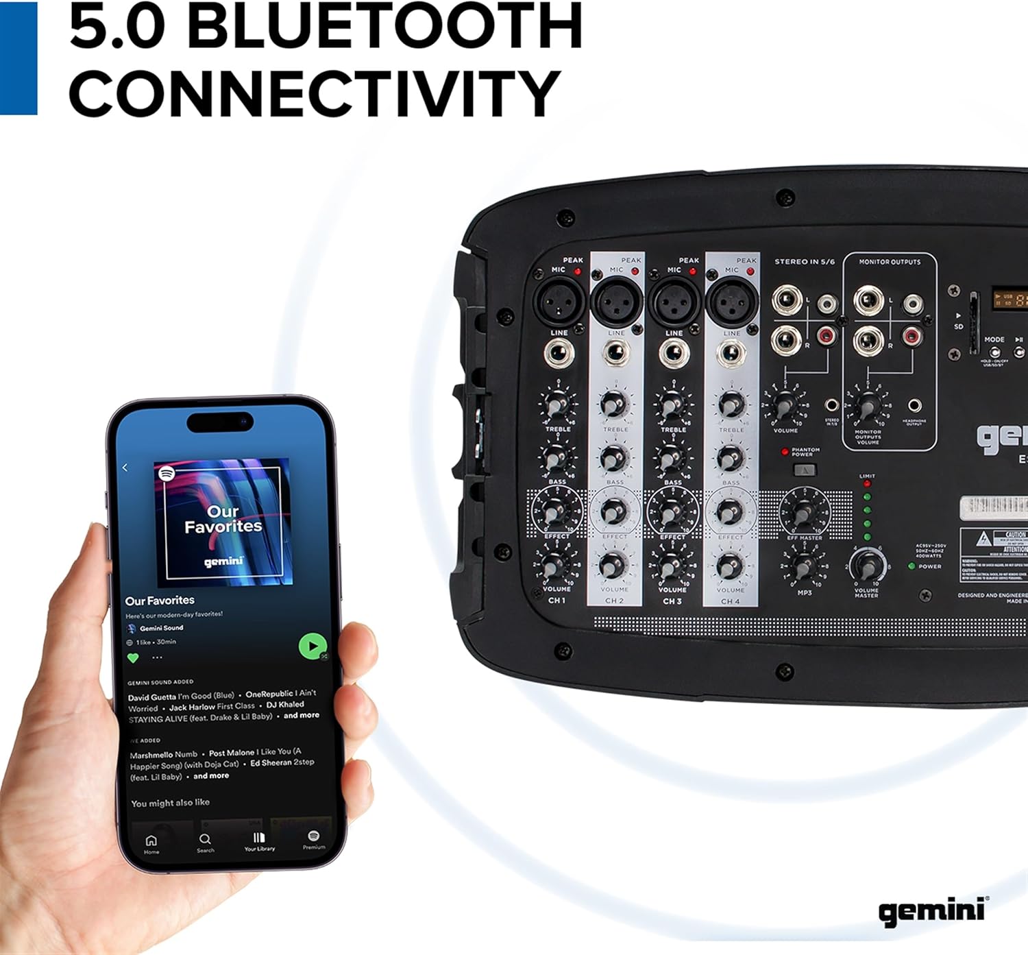 Gemini Portable PA System with Bluetooth, 600W Powered System with 6-Channel Mixer, Dual 10