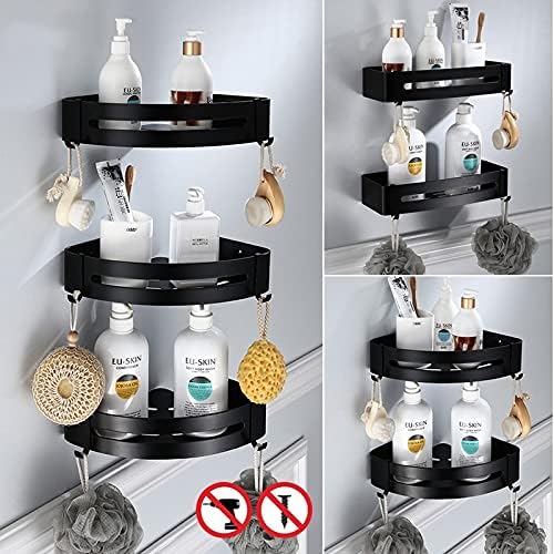 Shower Shelves Bathroom Shelf, Corner Shelves, for Bathroom Black Wall Triangle Rectangle Bath Accessories Bathing Accessories (Color : Triangle- 2 Level)