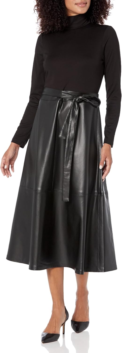 Anne Klein Womens Combo Vegan Leather Dress