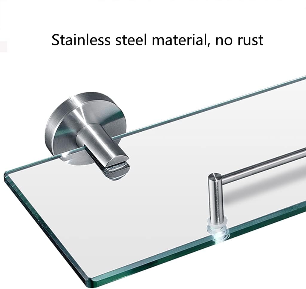 Storage Shelves， Brushed Stainless Steel Glass Shelf， Wall Mount Floating Shelf， Rounded Corners， Waterproof， Easy to Clean， fo，