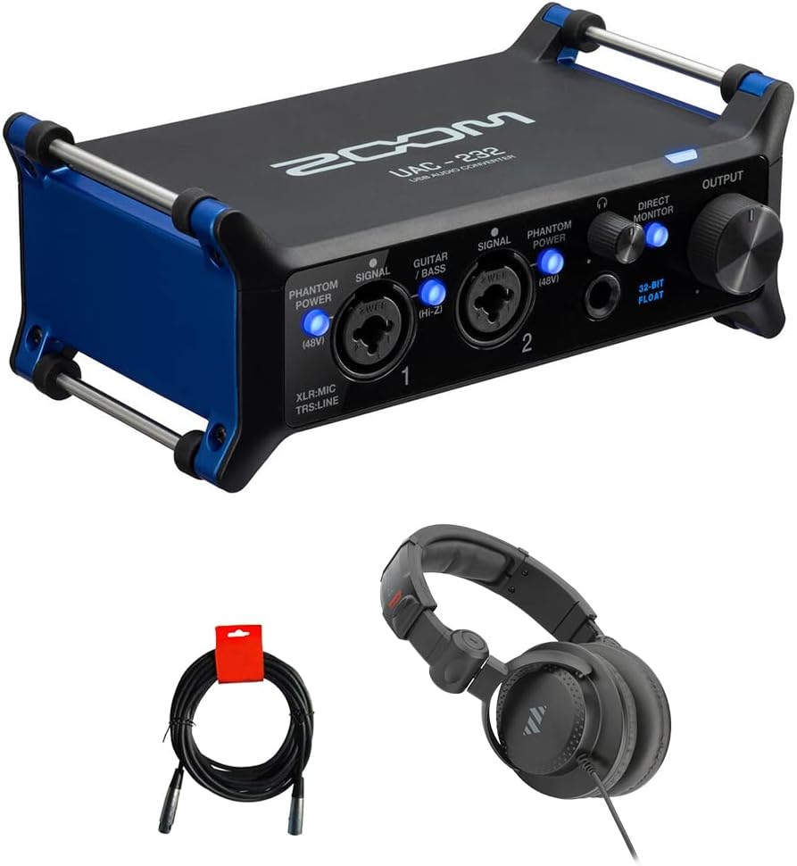 Zoom UAC-232 Portable 2x2 USB-C Audio Interface Bundle with Polsen HPC-A30-MK2 Monitor Headphones and XLR-XLR Cable
