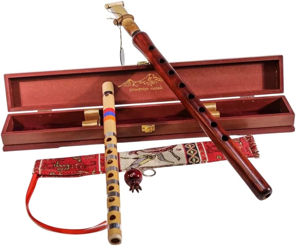 Professional Armenian DUDUK Key A Apricot Wood Oboe Balaban Woodwind Instrument, Wooden Case and Professional 1 Reeds and Flute and Playing Instructions, Apricot Wooden Duduk, Armenian Flute