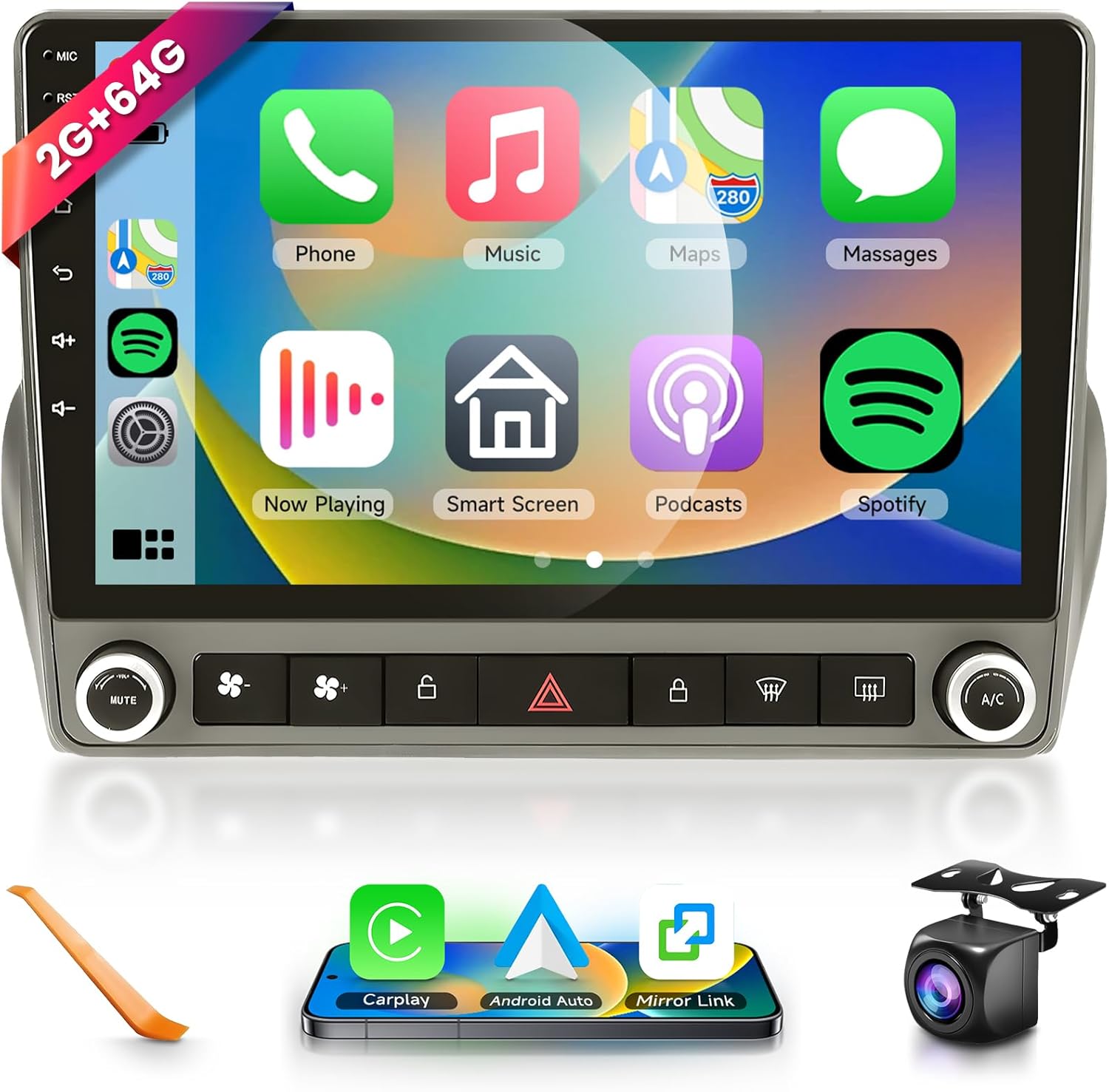 2G+64G HiFi Audio Car Radio for Chevrolet Chevy Camaro 2008-2015 Stereo with Wireless CarPlay/Android Auto 9 Inch HD Touch Screen Android 13 GPS WiFi Bluetooth FM/RDS EQ HD Backup Camera