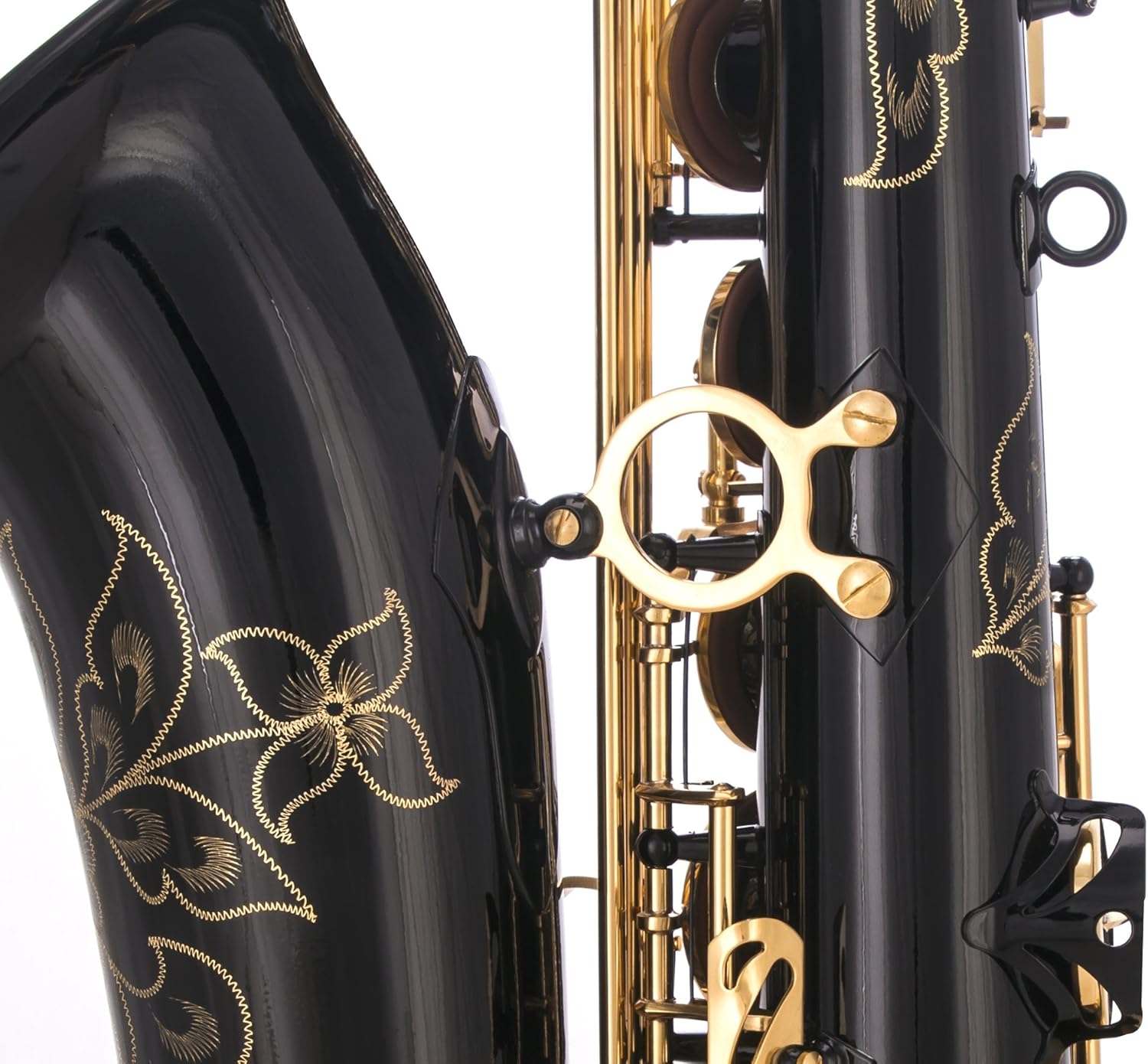 Glory Black/Gold B Flat Tenor Saxophone with Case,10pc Reeds,Mouth Piece,Screw Driver,Nipper. A pair of gloves, Soft Cleaning Cloth