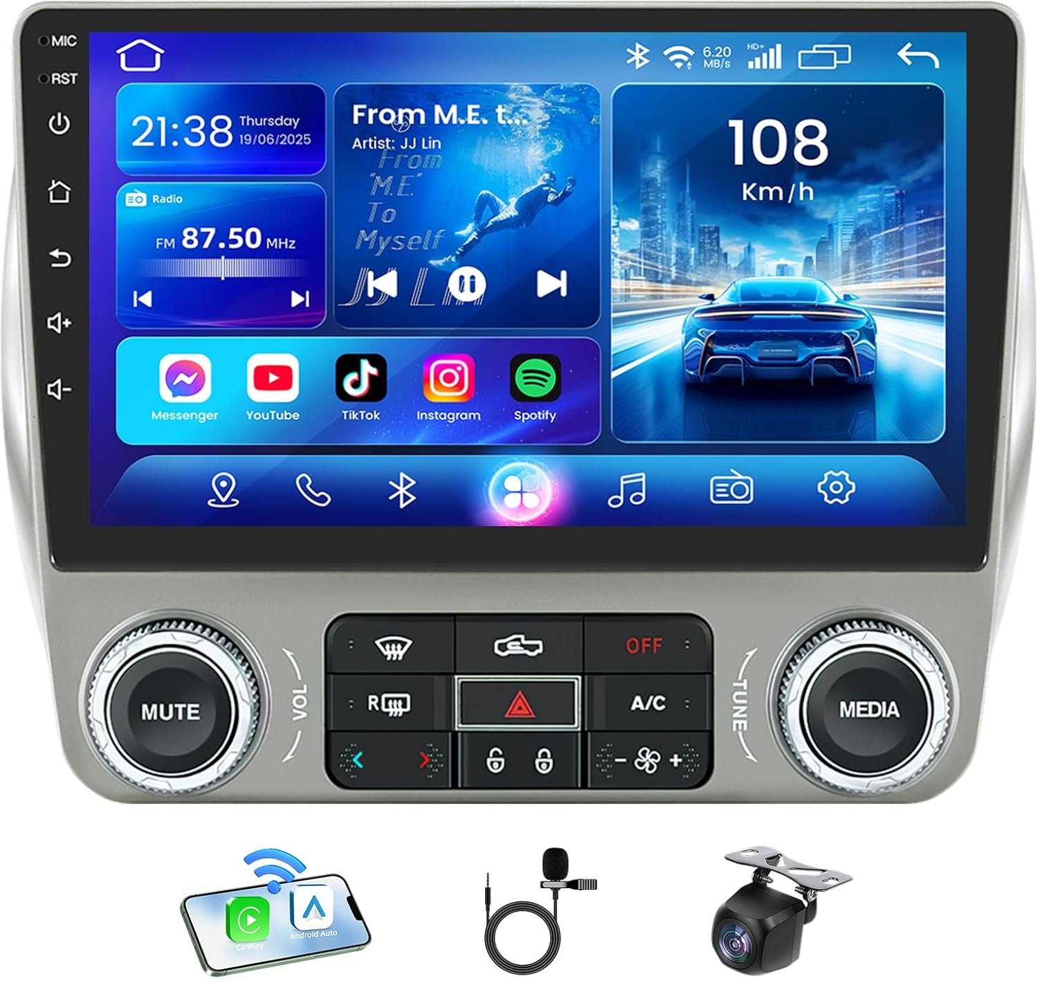 4 Core+64GB Car Radio Stereo for Chevrolet Chevy Camaro 2010 2011 2012 2013 2014 2015, Android 13 Head Unit Upgrade Support WiFi Bluetooth GPS BT HiFi SWC Wireless CarPlay Android Auto