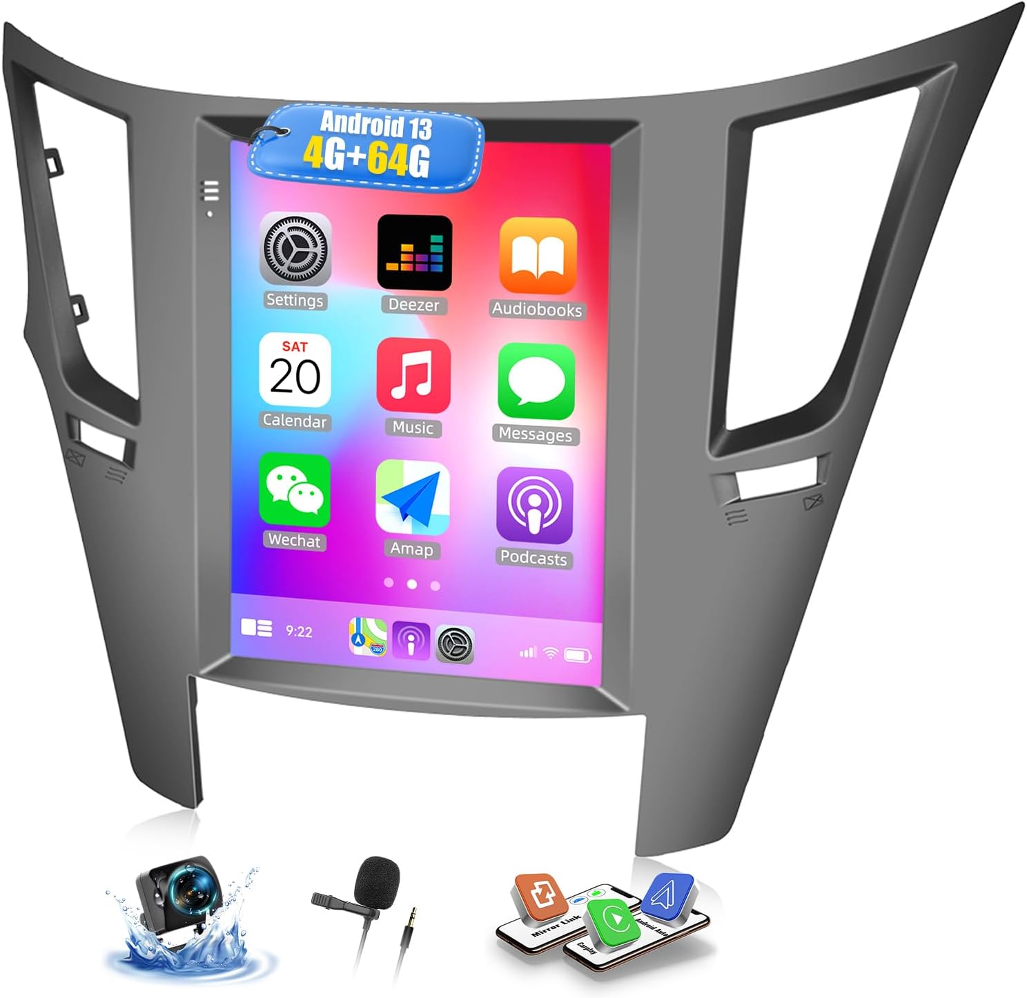 CAMECHO 4G+64G Android 13 Car Stereo for Subaru Outback 2010-2014 9.7 Inch Touch Screen in-Dash GPS Head Unit with CarPlay & Android Auto Bluetooth DSP/GPS WiFi 32EQ+ AHD Backup Camera