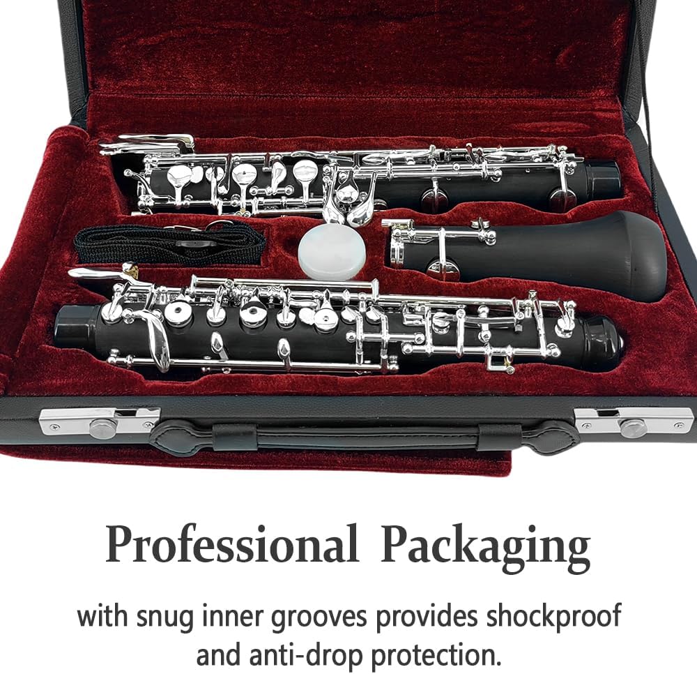 Yinfente Professional Oboe Ebonite/Rosewood C Key Left F Resonance Full Automatic Woodwind Instrument With Oboe Reed&Gloves&Leather Case+ Carry Bag&Cleaning Cloth&Cap Cork&Grease&Screwdriver