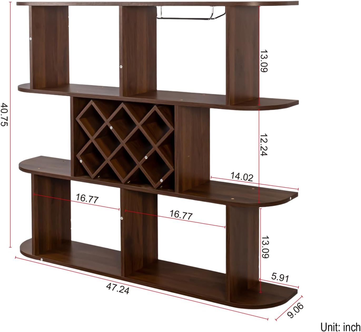Large Wall Mounted 3 Tier Rustic Bottle Wine Rack Walnut Multifunctional Wooden Wall Mounted Wine Rack with Wine Glass Holder Home Dining Room Decor Elegant Home Decor