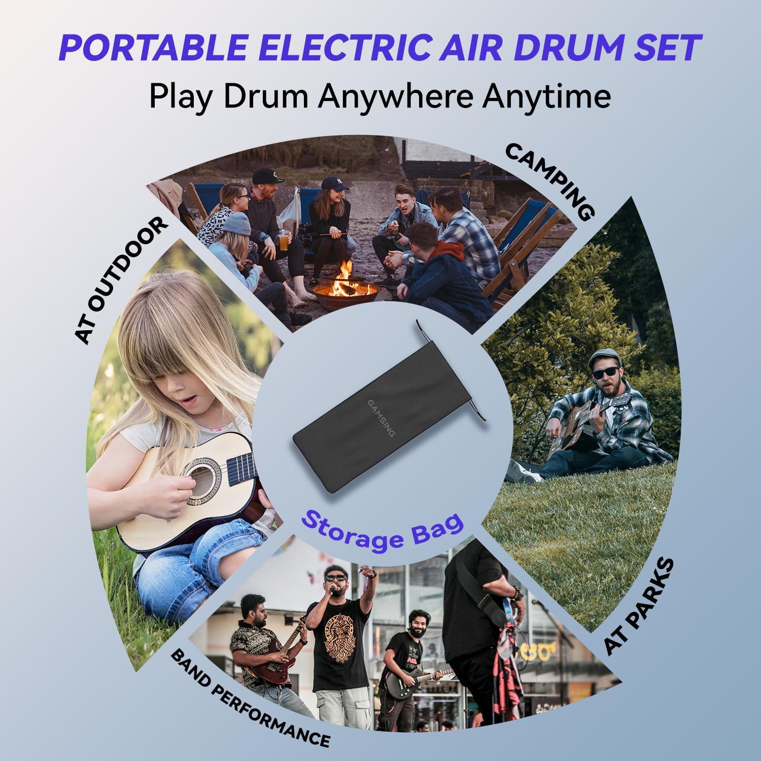 Electronic Drum Set Portable - Quiet Electric Drum Practice Set Air Drumsticks With 3.5mm Input, Drumming App Lessons Games, Storage Bag, Foot Pedal, Lanyard - with Step-by-Step Video Tutorials