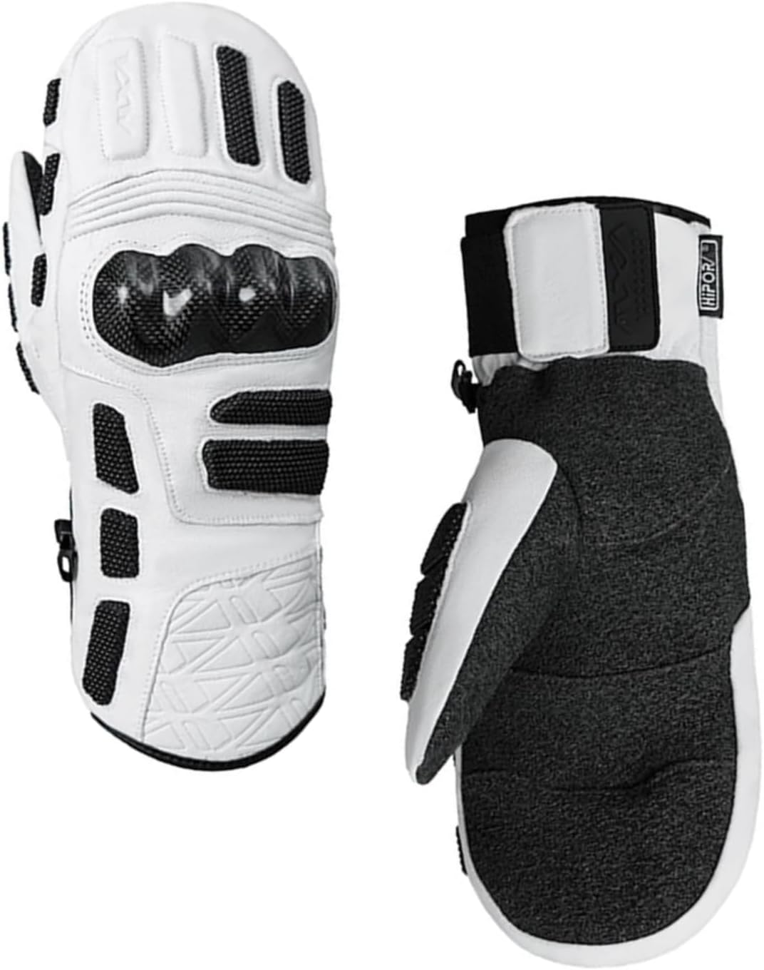 VXW Snowboard &Ski Racing Mittens with Wrist Guard- Goat Leather& Carbon Fiber& Kevlar Protection for Snowboarding Skiing, Waterproof Windproof with 3M Thinsulate Insulation