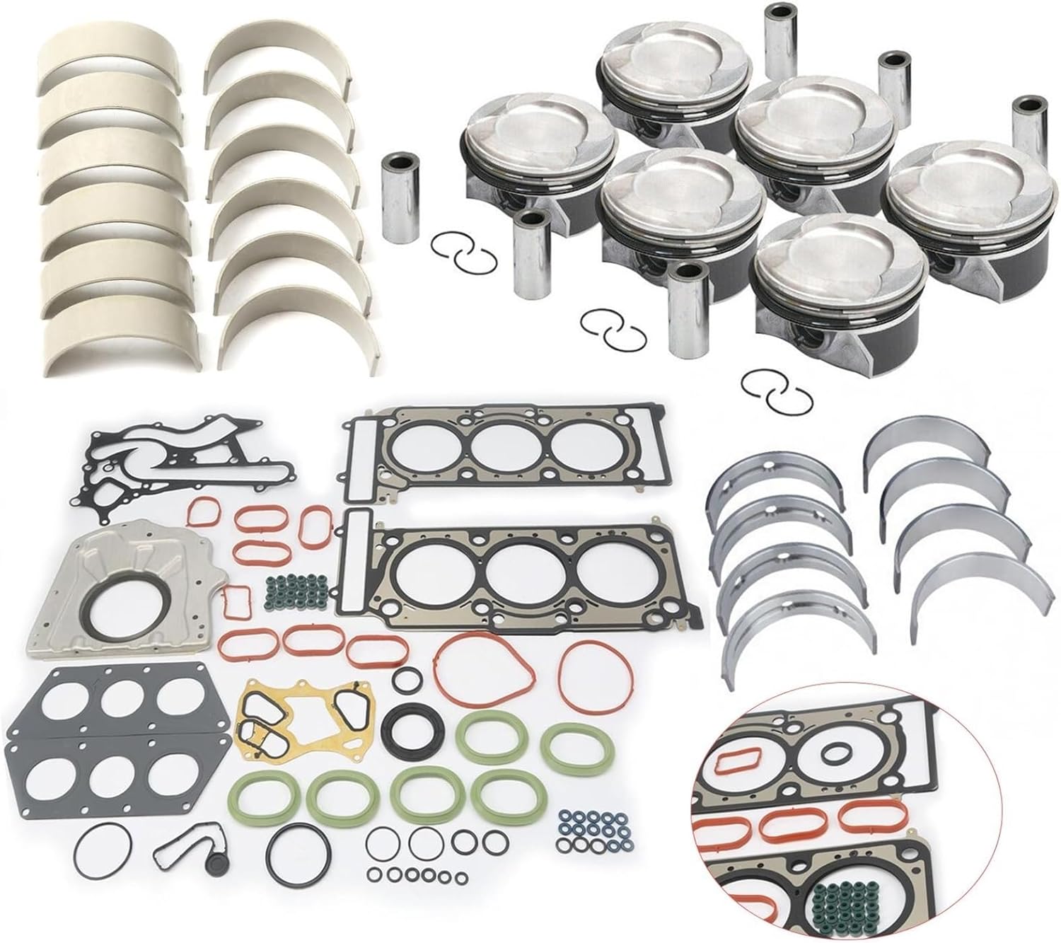 SLK350 M276 3.5L 1Set Engine Pistons Bearings Cylinder Head Gasket Overhaul Rebuild Kit with Seal Set Compatible with Mercedes-Benz W166