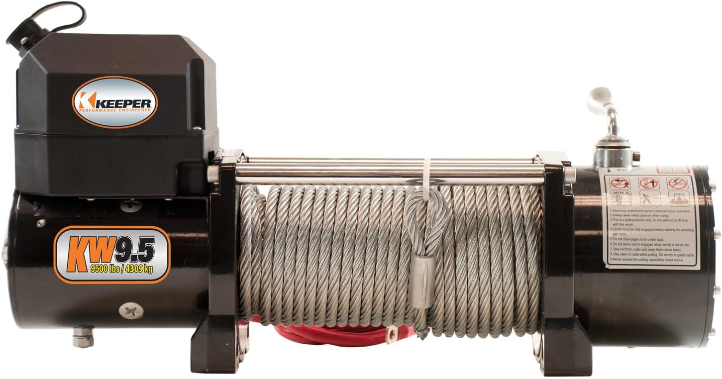 KEEPER KW 9.5 Electric Winch 9500lb, Heavy-Duty 12V DC Power Winch with Wireless Remote, Single Line Pull for Trucks, Jeeps, ATVs, & Off-Road Recovery, Durable Winch with Weather-Resistant Steel Cable