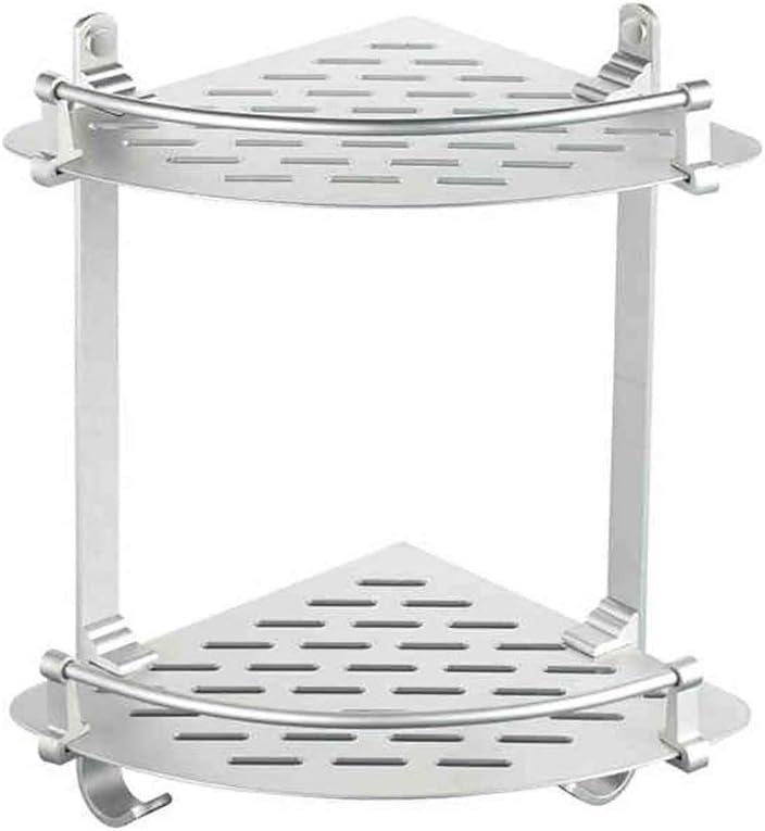 2 Layer Space Aluminum Bathroom Corner Shelf Shower Caddy Shampoo Soap Cosmetic Storage Basket Kitchen Spice Rack Holder Organizer(Triangle-Double)