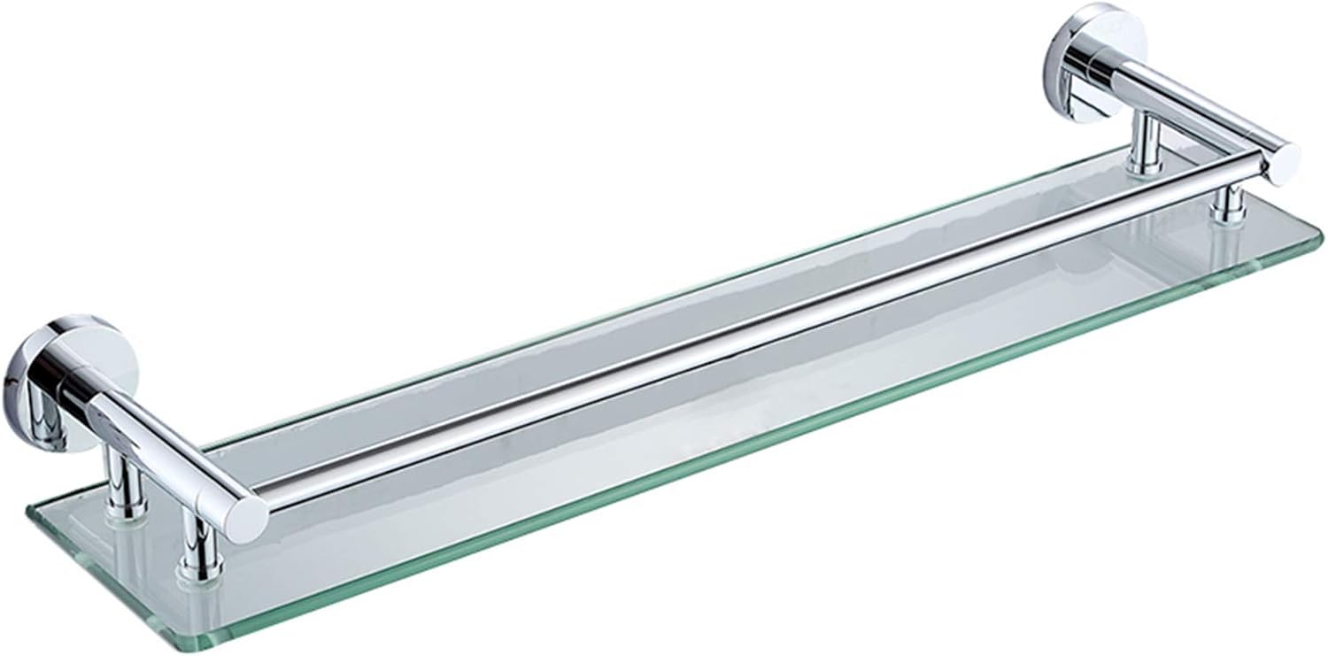 Wall-Mounted, Three-Dimensional Square Tube Base Stainless Steel Glass Shelf Save Space, Simple and Comfortable for Shower Organiser (Color : Clear, Size : 600x150mm)