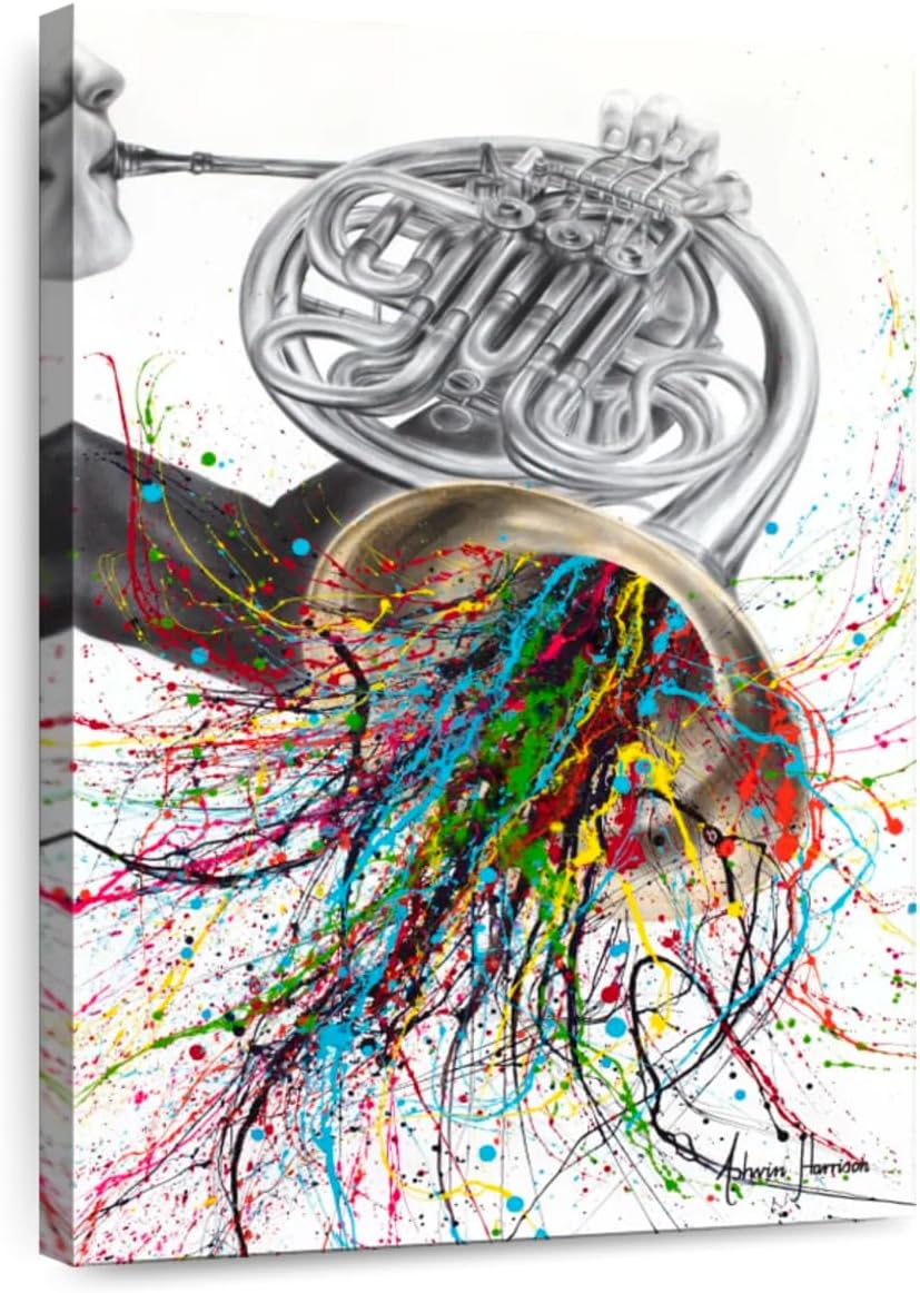 ElephantStock - The French Horn Solo Wall Art - Vertical Canvas Wall Art - Living Room Wall Decor - Painting Instrument Canvas Art - Beige And Gray Decor by Ashvin Harrison - 34